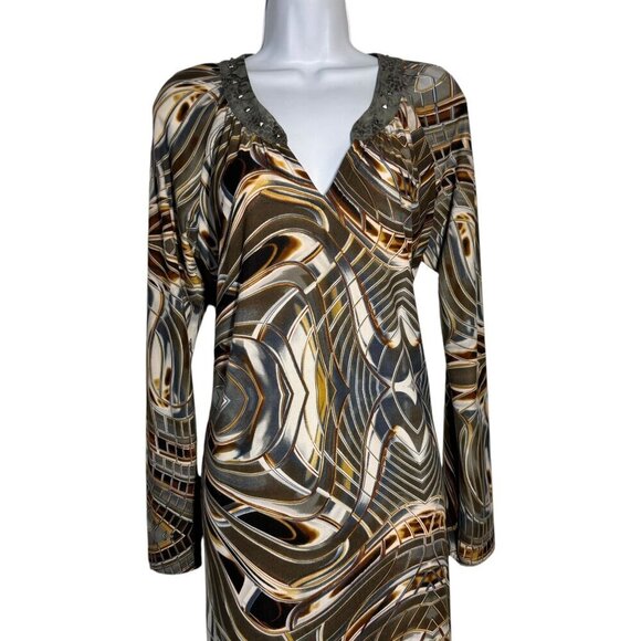 Custo Barcelona Size 2  Small v-neck dress pyramid studs wild print  long sleeve - Picture 2 of 9